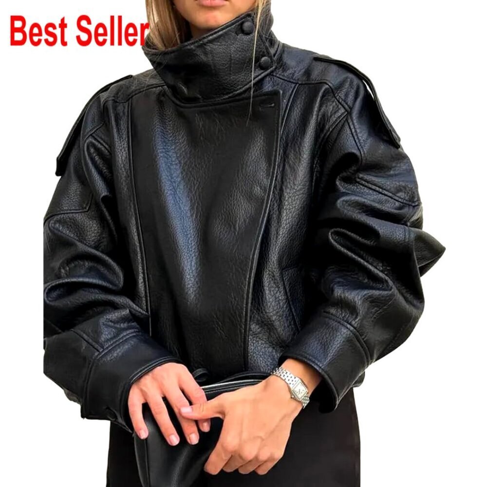 Faux Leather Jacket Casual Zip Up Biker Motor Coat Outwear